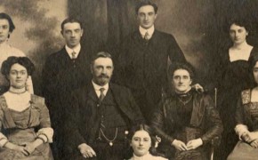 Old Victorian-era black and white photograph of a family